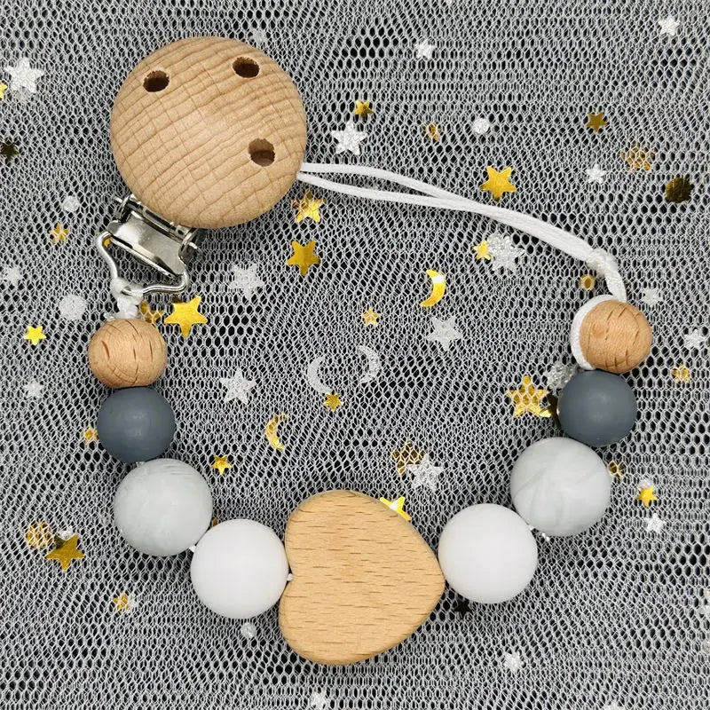 Custom Name DIY Silicone & Wooden Pacifier Clip – Personalized Teether Chain
