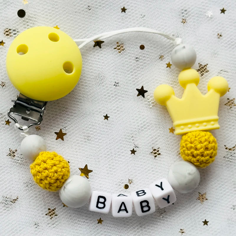Custom Name Animal Pacifier Clip – Personalized Silicone & Beech Wood Teether Chain