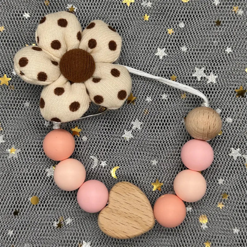 Custom Name Bear Pacifier Clip – Handmade Wooden & Silicone Teether Chain