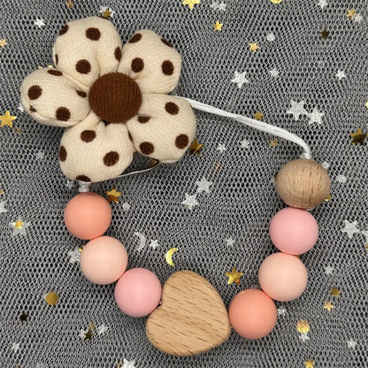 Custom Name Bear Pacifier Clip – Handmade Wooden & Silicone Teether Chain