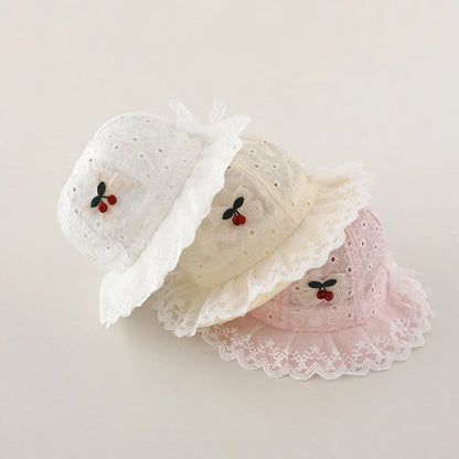 Lace Baby Bucket Hat with Cherry Design – Cotton Summer Sun