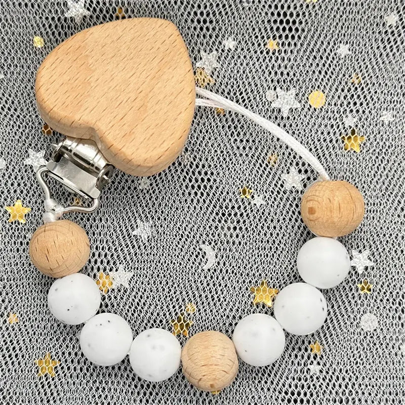 Custom Name DIY Silicone & Wooden Pacifier Clip – Personalized Teether Chain