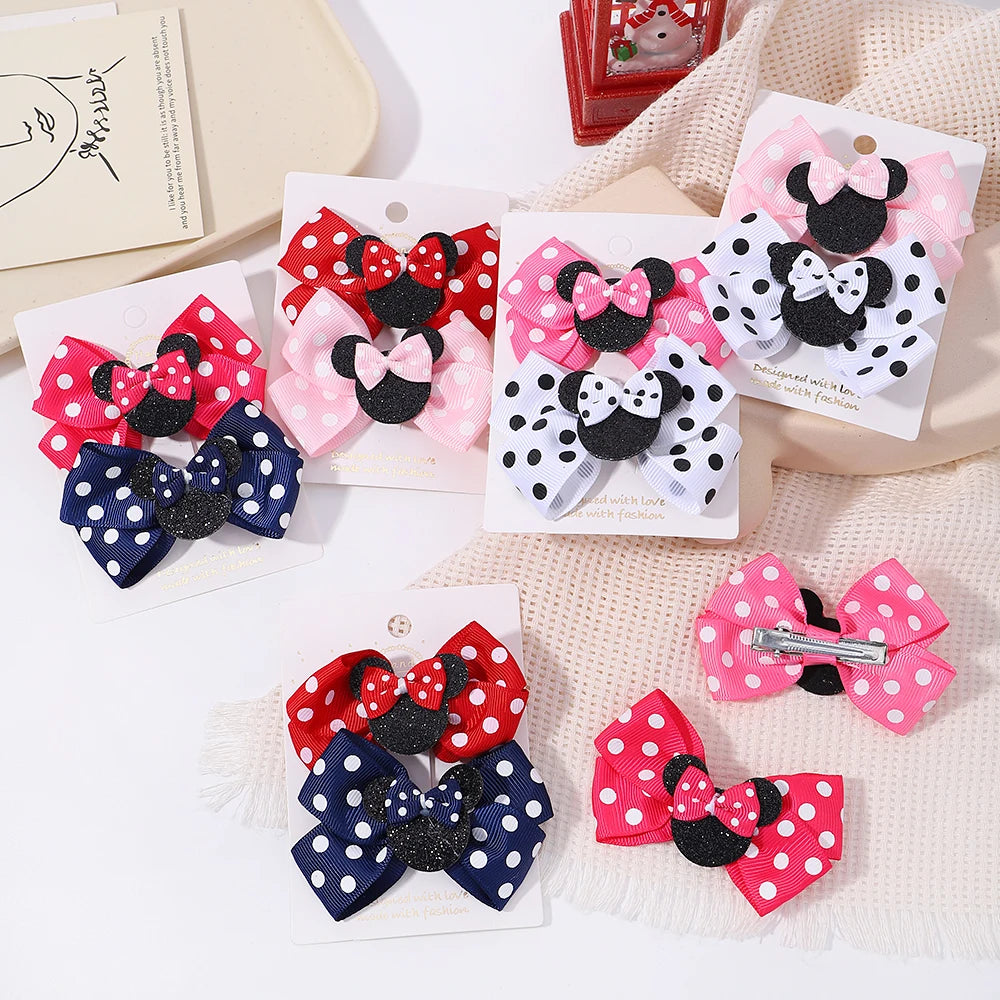 2Pcs Polka Dot Bow Hair Clips for Girls – Cute Cartoon Hairpins