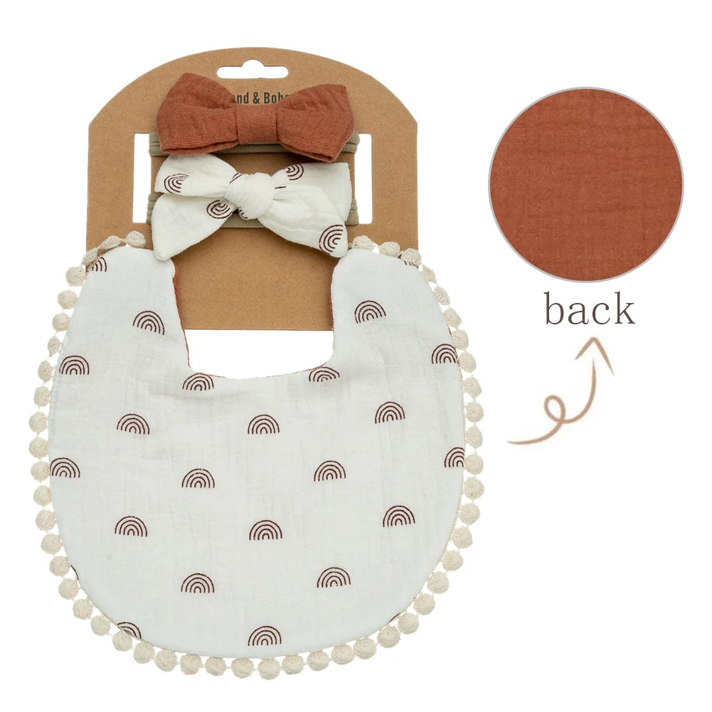 3-Pack Baby Flower Bibs & Bow Headband Set