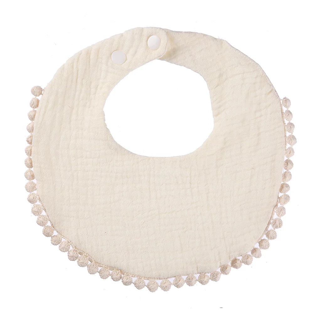 Solid Cotton Gauze Baby Bib – Soft Tassel Bandana Burp Cloth