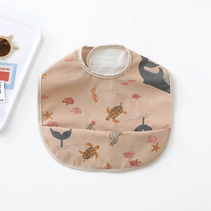 Waterproof Cartoon Baby Bib with Pocket – PU Feeding Apron for Toddlers