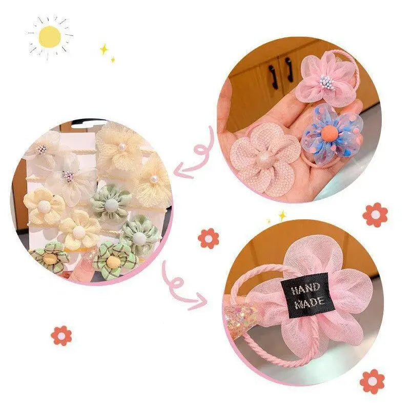 10Pcs Cute Flower Baby Hair Bands – Elastic Lace Hair Ties