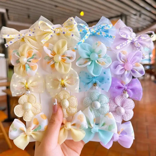 10Pcs/Set Baby Girl Bow Hair Clips – Lace Flower BB Clips