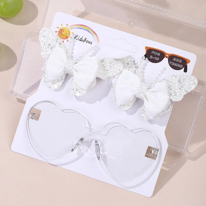 Sparkling Butterfly Hair Clip & Love Glasses Set – Fashion Kids Hair Accessories