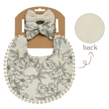 3-Pack Baby Flower Bibs & Bow Headband Set