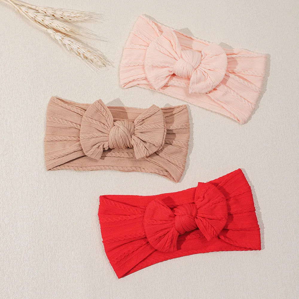 3Pcs Soft Nylon Knot Bow Baby Headbands – Cable Knit Turban Wraps