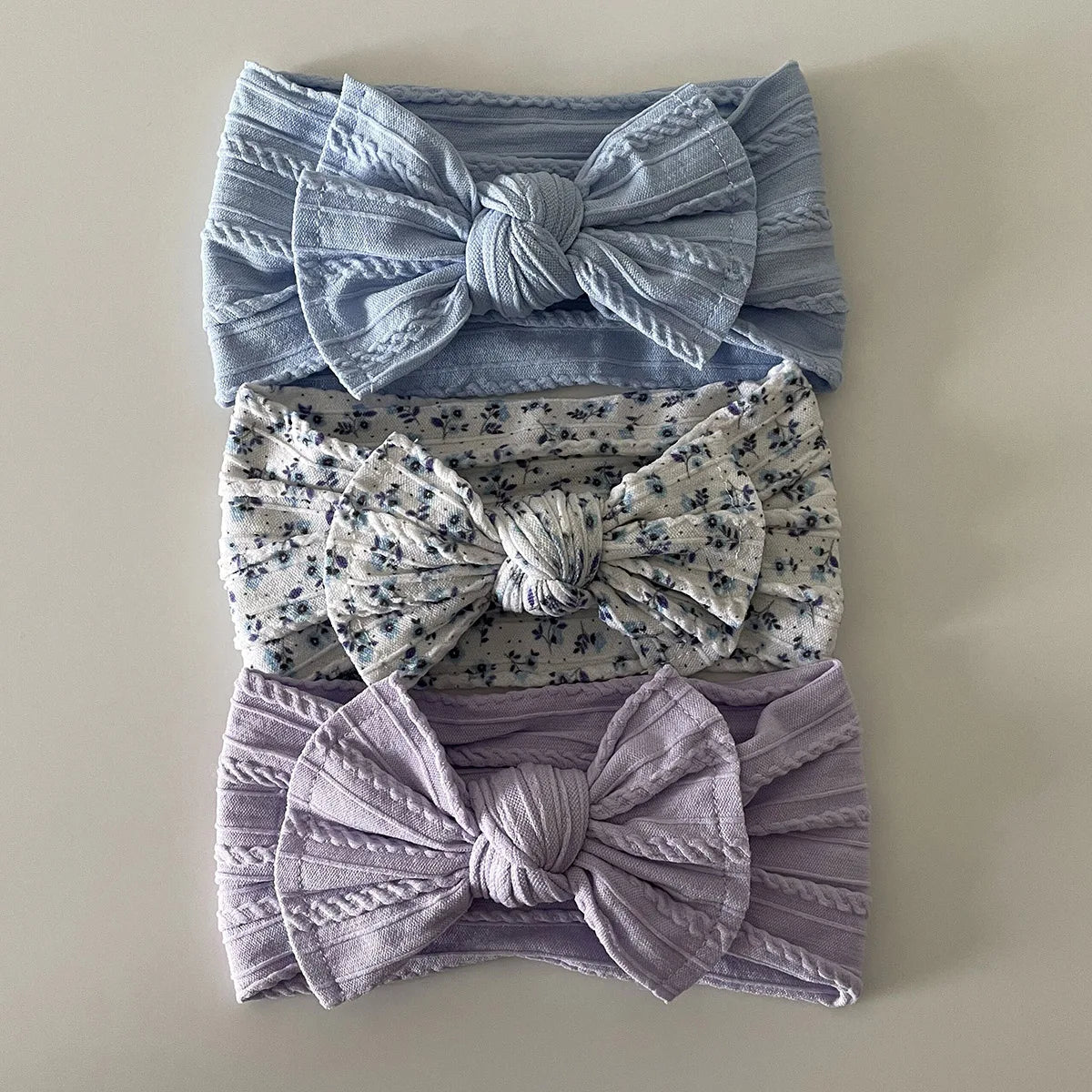 3Pcs Soft Nylon Knot Bow Baby Headbands – Cable Knit Turban Wraps