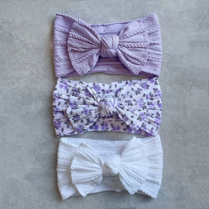 3Pcs Soft Nylon Knot Bow Baby Headbands – Cable Knit Turban Wraps