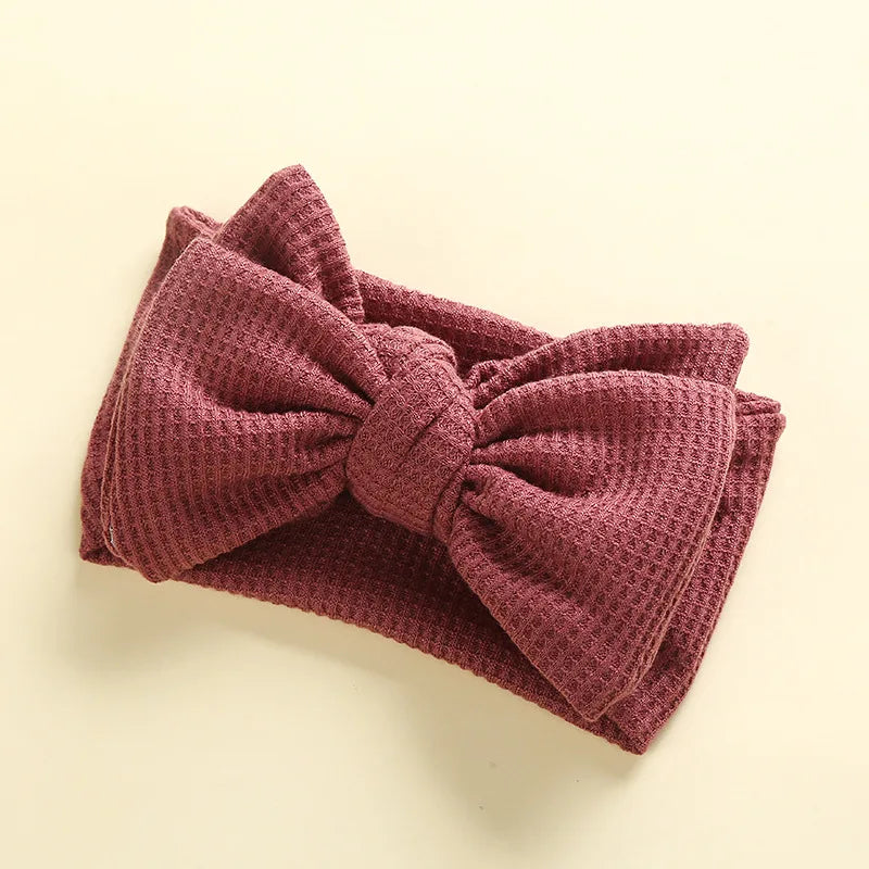 Waffle Knit Baby Headband – Newborn Big Bow Hair Accessory for Girls