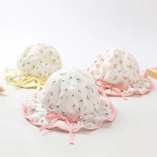 Floral Print Baby Girl Bucket Hat – Summer Cotton Bow Sun Hat