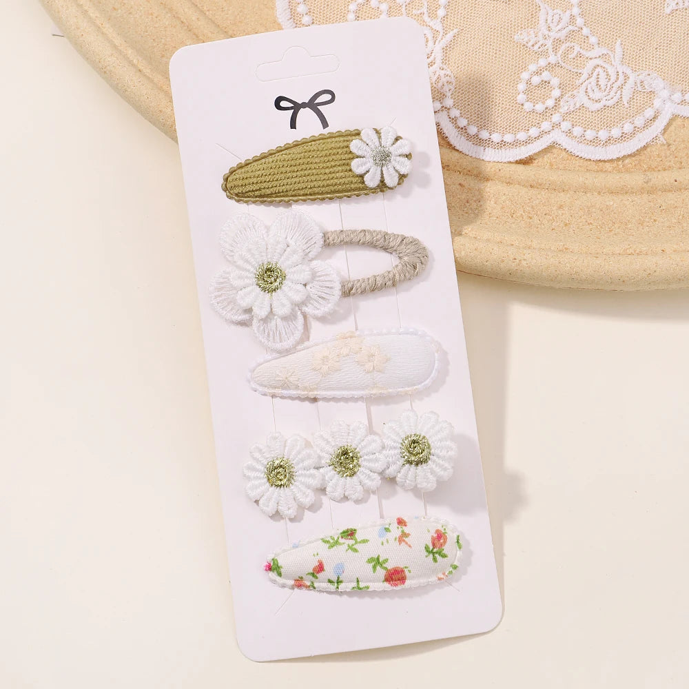 5Pcs Daisy Print BB Hair Clips for Girls – Sweet Style Hair Accessories Set