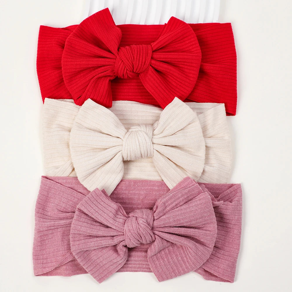 3Pcs Knit Baby Headband Set – Soft Elastic Nylon Bow Headbands