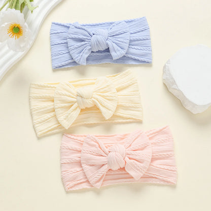 3Pcs Soft Nylon Knot Bow Baby Headbands – Cable Knit Turban Wraps