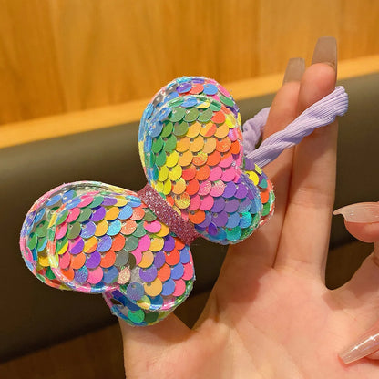 3Pcs Shiny Bow Hair Rings – Colorful Elastic Hair Bands for Girls