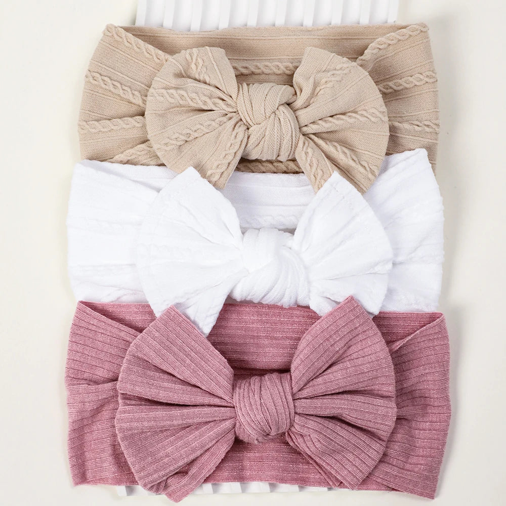 3Pcs Knit Baby Headband Set – Soft Elastic Nylon Bow Headbands