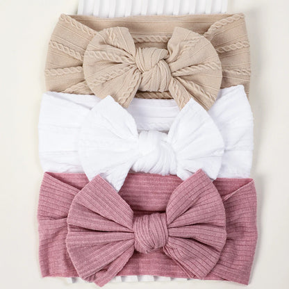 3Pcs Knit Baby Headband Set – Soft Elastic Nylon Bow Headbands