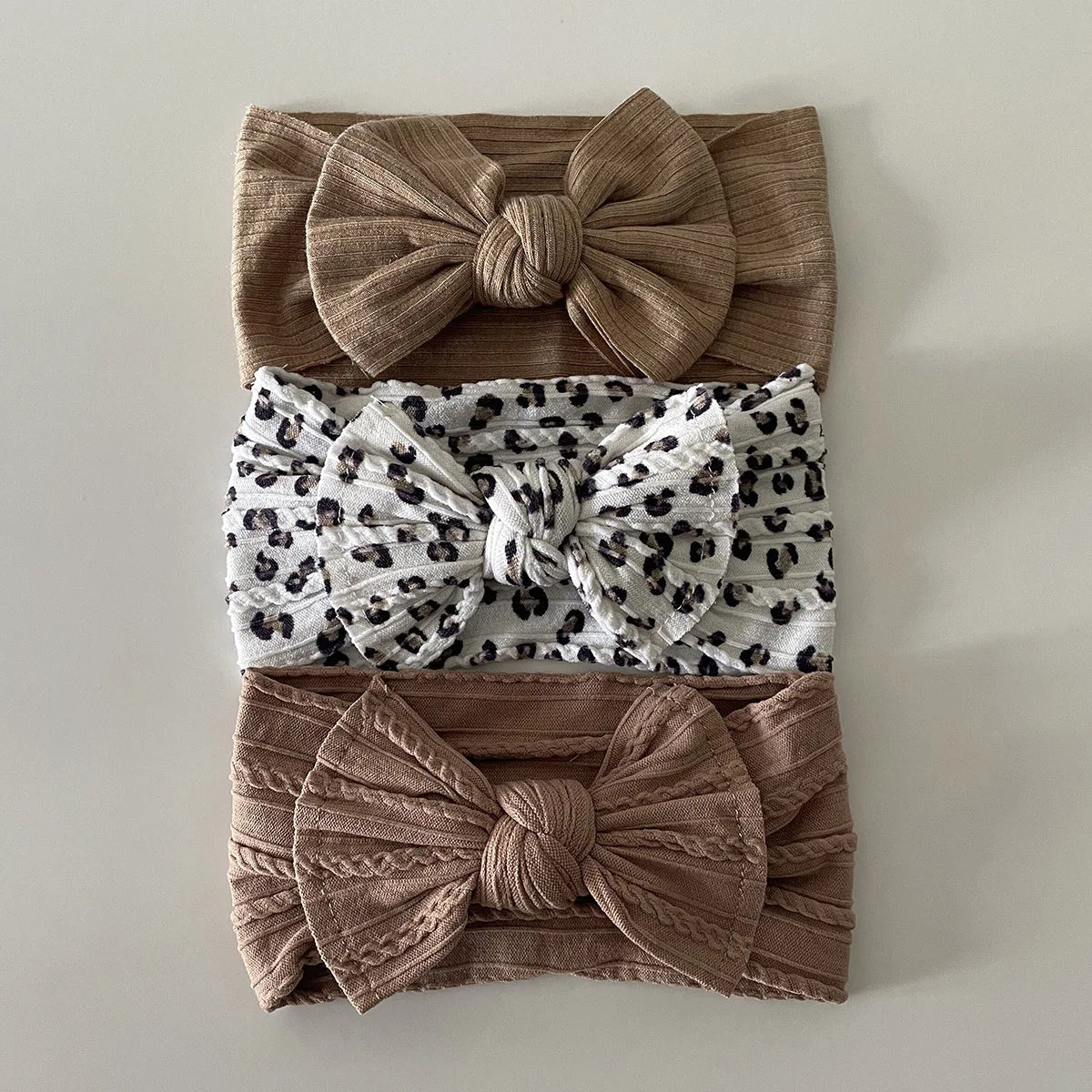 3Pcs Soft Nylon Knot Bow Baby Headbands – Cable Knit Turban Wraps