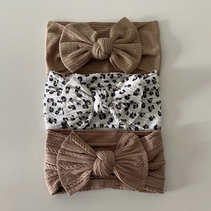 3Pcs Soft Nylon Knot Bow Baby Headbands – Cable Knit Turban Wraps