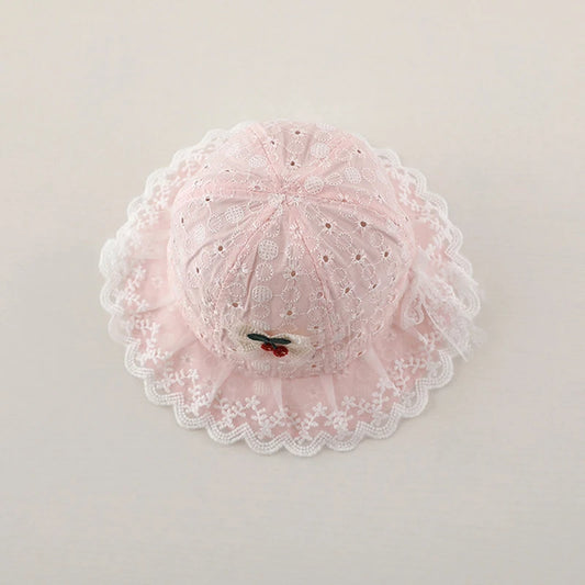 Lace Baby Bucket Hat with Cherry Design – Cotton Summer Sun