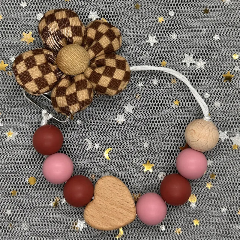 Custom Name Bear Pacifier Clip – Handmade Wooden & Silicone Teether Chain