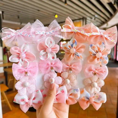 10Pcs/Set Baby Girl Bow Hair Clips – Lace Flower BB Clips