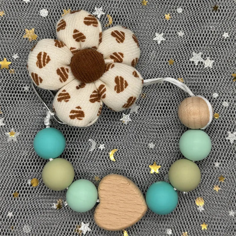 Custom Name Bear Pacifier Clip – Handmade Wooden & Silicone Teether Chain