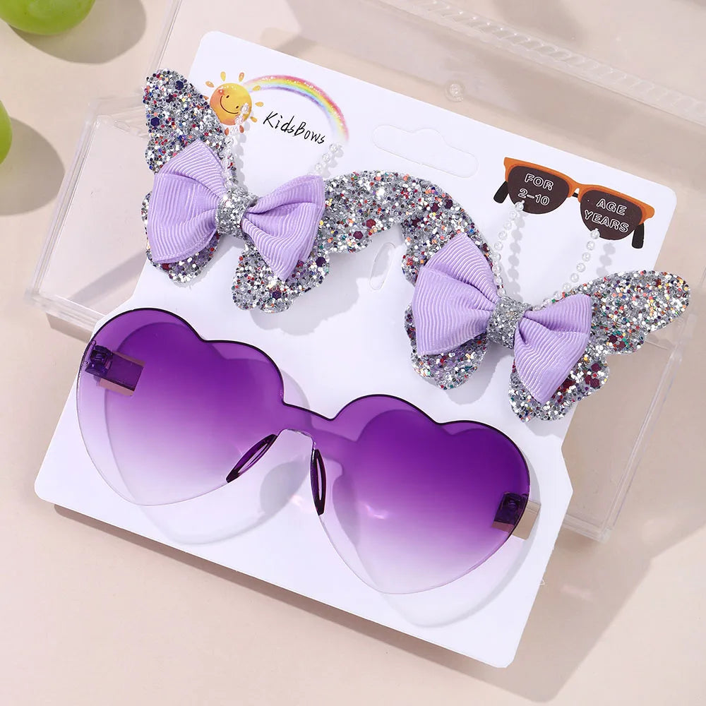 Sparkling Butterfly Hair Clip & Love Glasses Set – Fashion Kids Hair Accessories