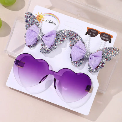 Sparkling Butterfly Hair Clip & Love Glasses Set – Fashion Kids Hair Accessories