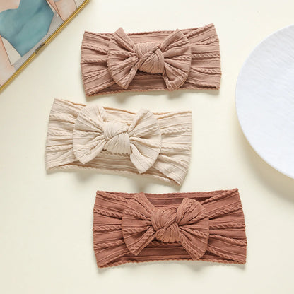 3Pcs Soft Nylon Knot Bow Baby Headbands – Cable Knit Turban Wraps