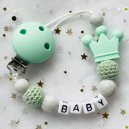 Custom Name Animal Pacifier Clip – Personalized Silicone & Beech Wood Teether Chain