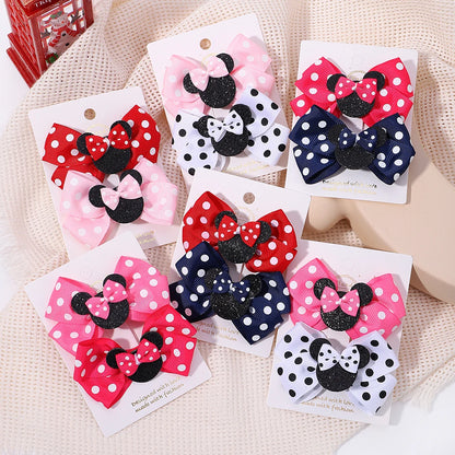 2Pcs Polka Dot Bow Hair Clips for Girls – Cute Cartoon Hairpins