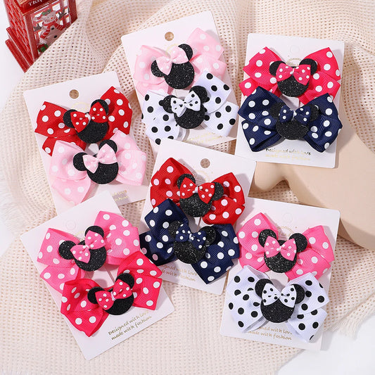 2Pcs Polka Dot Bow Hair Clips for Girls – Cute Cartoon Hairpins