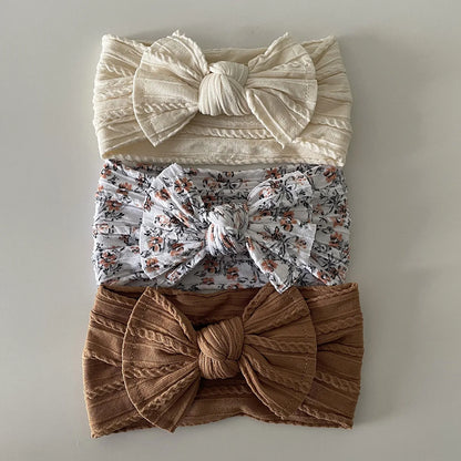 3Pcs Soft Nylon Knot Bow Baby Headbands – Cable Knit Turban Wraps