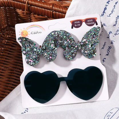 Sparkling Butterfly Hair Clip & Love Glasses Set – Fashion Kids Hair Accessories