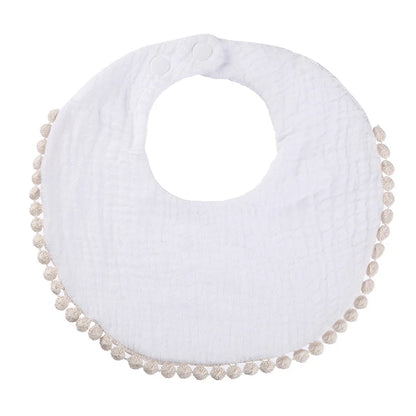 Solid Cotton Gauze Baby Bib – Soft Tassel Bandana Burp Cloth