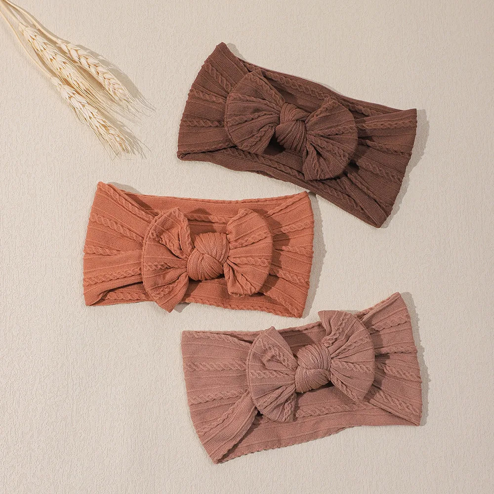 3Pcs Soft Nylon Knot Bow Baby Headbands – Cable Knit Turban Wraps